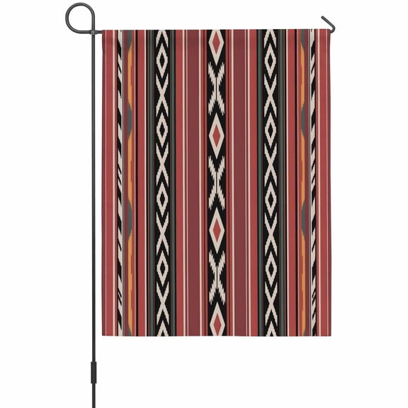 Abstract Stripes Garden Flag 12 x 18 Inches, Red Black Green Aztec Ethnic Tribal Stripes Weather Proof Outdoor Patio Flags Double Sided Small Garden Decoration for Yard Outside Home