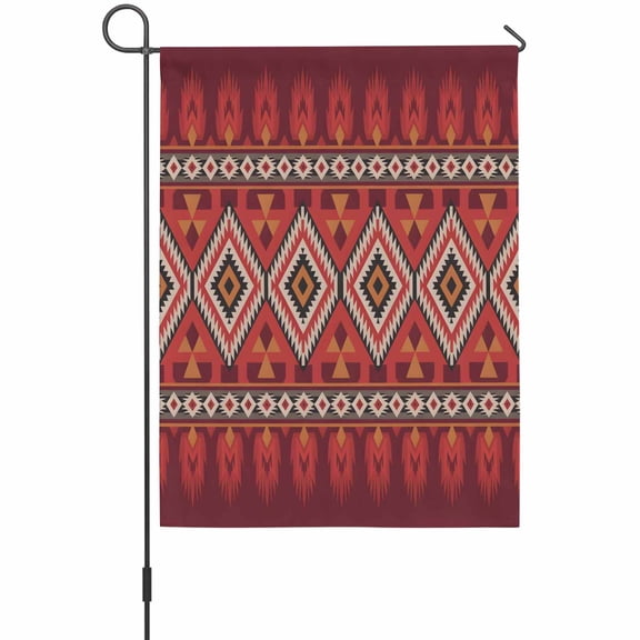 Abstract Stripes Garden Flag 12 x 18 Inches, Red Yellow Aztec Native Tribal Stripes Geometric Weather Proof Outdoor Patio Flags Double Sided Small Garden Decoration for Yard Outside Home