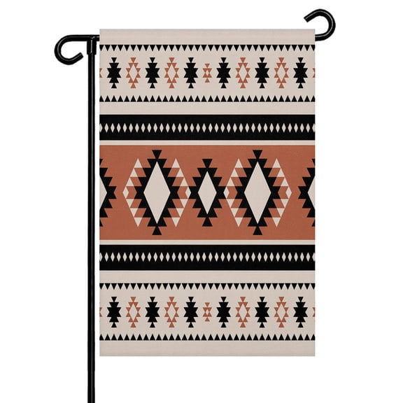 Abstract Stripes Garden Flag 12x18 Inch Black Orange Aztec Native Tribal Stripes Linen Texture Double Sided Small Decorative Garden Flags for Outside, Outdoor Yard Porch Lawn Decoration
