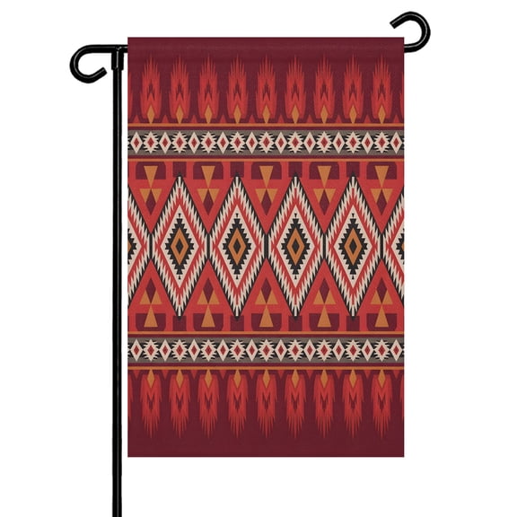 Abstract Stripes Garden Flag 12x18 Inch Red Yellow Aztec Native Tribal Stripes Geometric Double Sided Small Decorative Garden Flags for Outside, Outdoor Yard Porch Lawn Decoration
