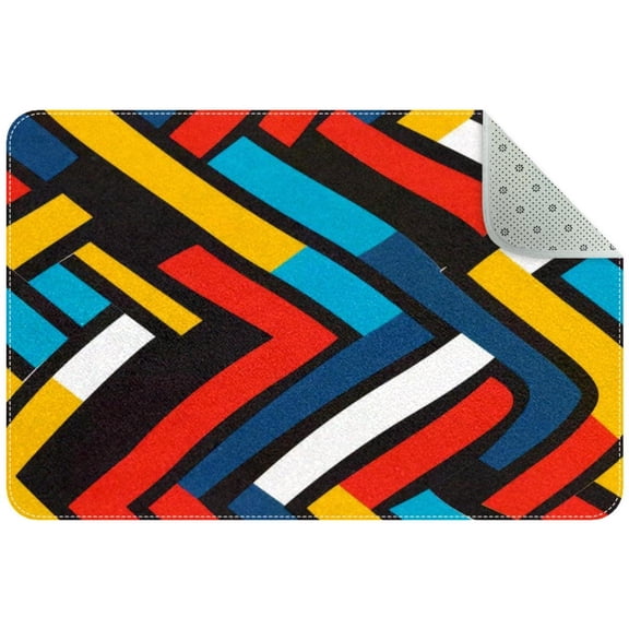 Abstract Stripes Geometric Pattern Small Area Rug, Non-Slip Door Mat Indoor Floor Mat, Washable Kitchen Rug Entrance DMat for Bedroom Living Room