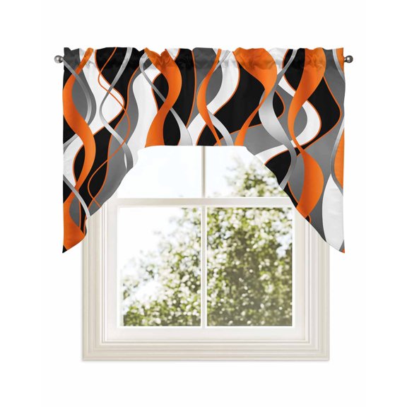 Abstract Stripes Kitchen Curtains Swag Valance for Windows/Bathroom/Cafe, Retro Modern Orange Black Gray Lines Rod Pocket Drape Panel Swag Curtains Valance for Bedroom/Living Room 56"x36"
