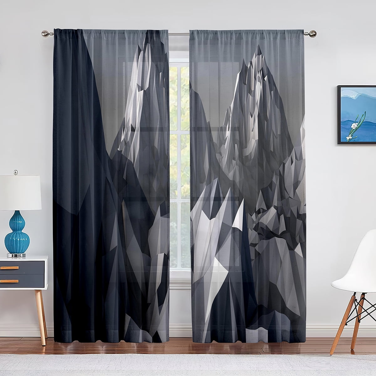Abstract Stripes Optical n Black White Sheer Voile Curtain for Living