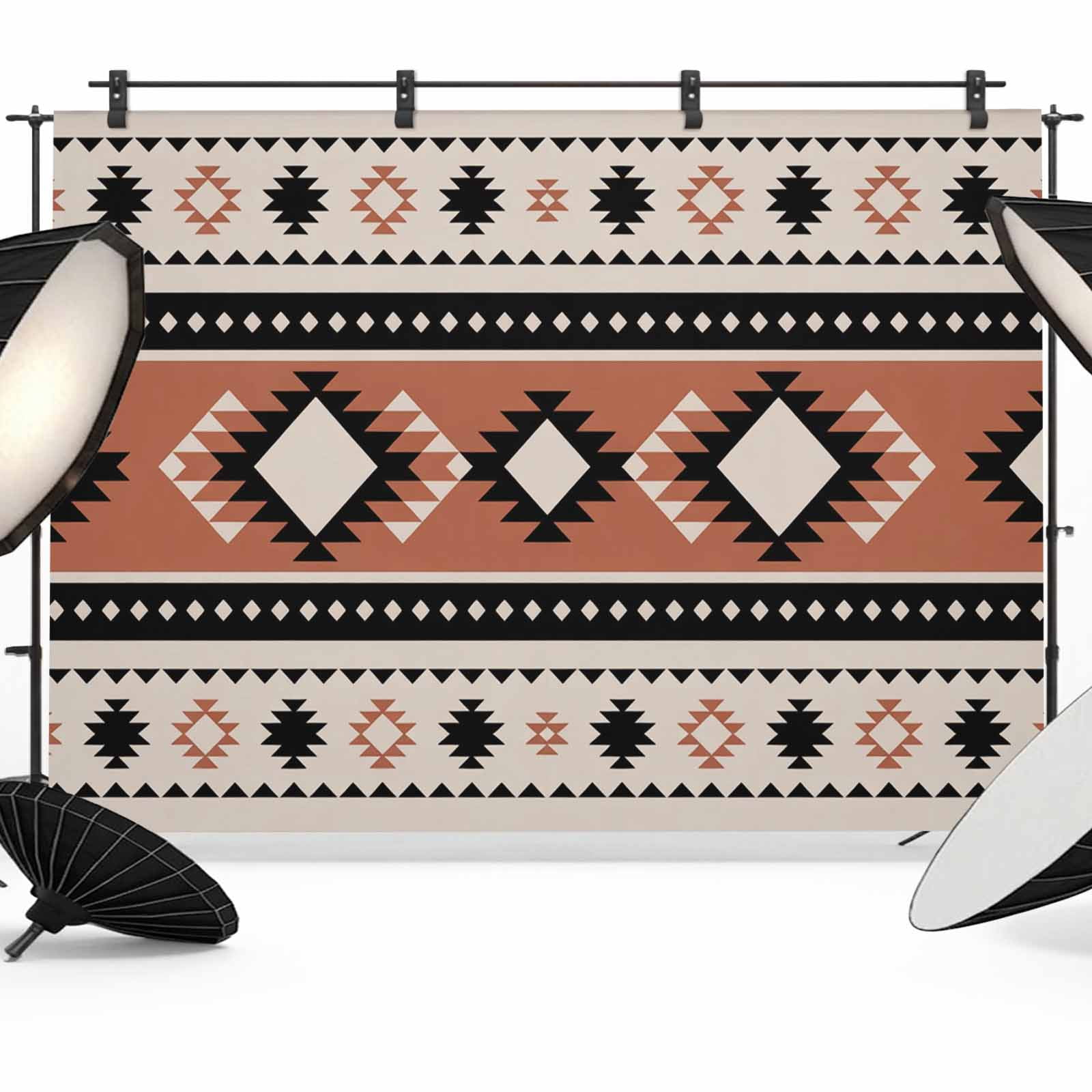Abstract Stripes Photography Backdrop 7x5FT, Black Orange Aztec Native ...