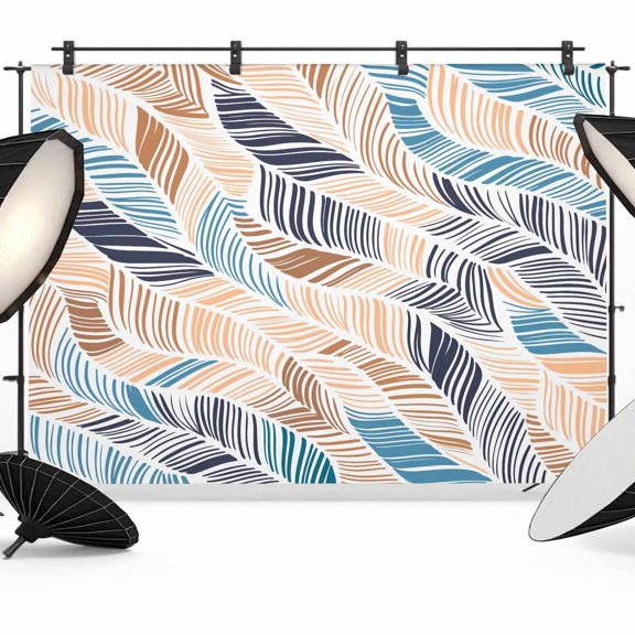 Abstract Stripes Photography Backdrop 7x5FT, Brown Blue Gradient Wavy Lines Leaf Texture Photo Backdrops, Background for Photography Studio Photo Studio Background, Back Drop for Photoshoot