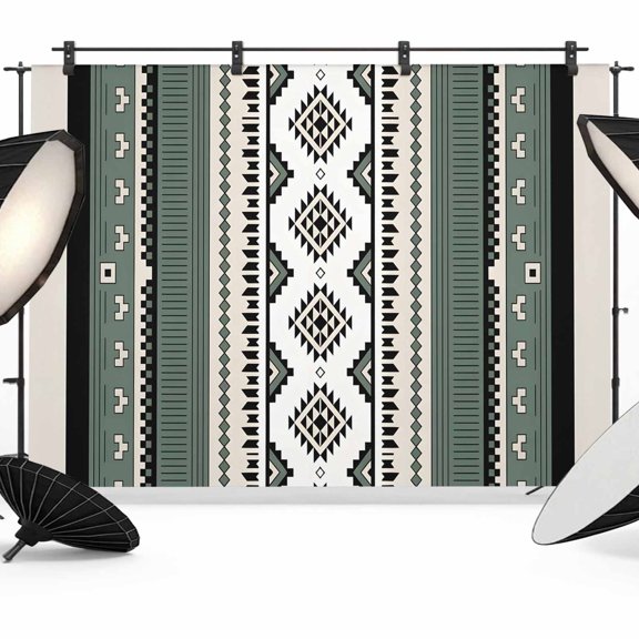 Abstract Stripes Photography Backdrop 7x5FT, Green Beige Aztec Native Tribal Stripes Geometric Photo Backdrops, Background for Photography Studio Photo Studio Background, Back Drop for Photoshoot