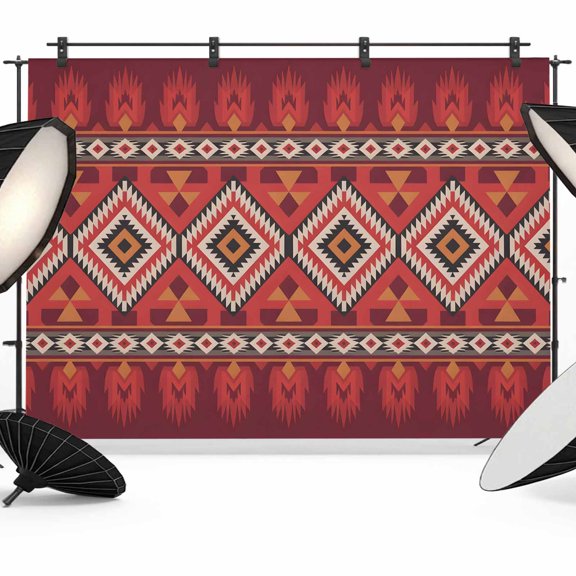 Abstract Stripes Photography Backdrop 7x5FT, Red Yellow Aztec Native Tribal Stripes Geometric Photo Backdrops, Background for Photography Studio Photo Studio Background, Back Drop for Photoshoot