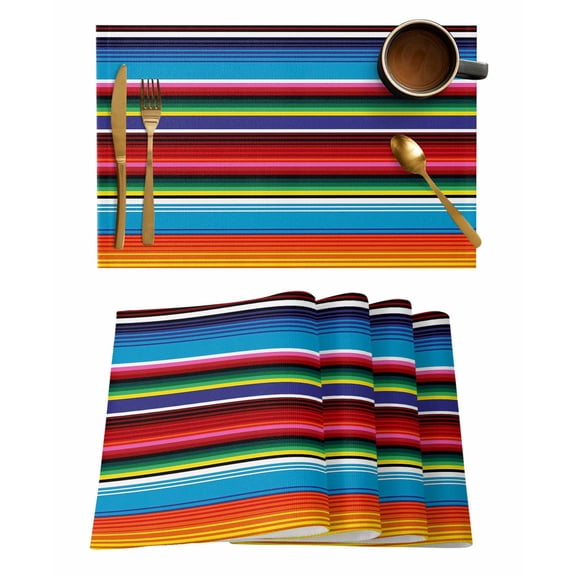 Abstract Stripes Placemats Set of 1 Colorful Classic Mexican Stripes Heat Insulation Washable Place Mats, Rustic Non-Slip Table Mats for Dining Table Party Kitchen Decor,13x19 Inch