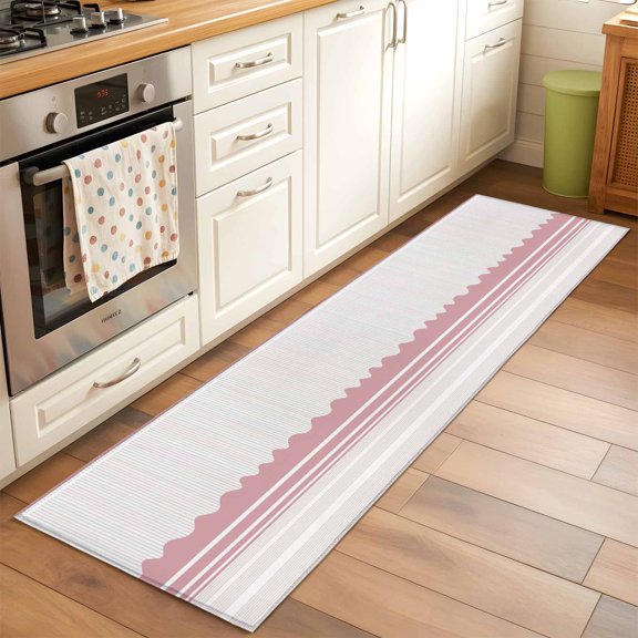 Abstract Stripes Runner Rugs 2x6 ft Abstract Pink Waves Stripe Modern Minimalist Style Washable Hallway Rugs Non-Slip Floor Mats Absorbent Carpet Bedside Runners for Bedroom Kitchen Bathroom Laundry