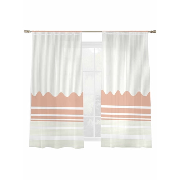 Abstract Stripes Sheer Curtains 2 Panels Set Abstract Orange Waves Stripe Modern Minimalist Style Sheer Window Curtains Light Filtering Rod Pocket Voile Drapes for Bedroom Living Room 52"X72"