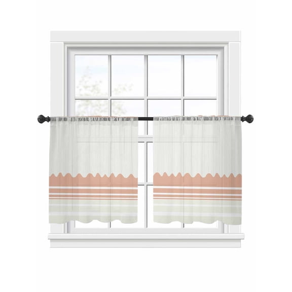 Abstract Stripes Sheer Curtains 2 Panels Set Abstract Orange Waves Stripe Modern Minimalist Style Sheer Window Curtains Light Filtering Rod Pocket Voile Drapes for Bedroom Living Room 52"x45"