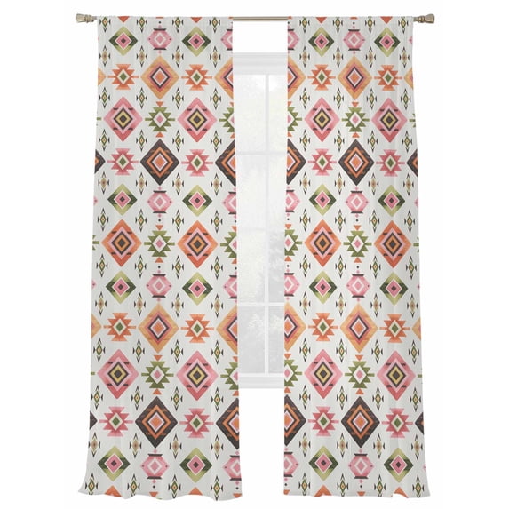 Abstract Stripes Sheer Curtains 2 Panels Set Colorful Aztec Ethnic Native Tribal Geometric Sheer Window Curtains Light Filtering Rod Pocket Voile Drapes for Bedroom Living Room 52"X84"