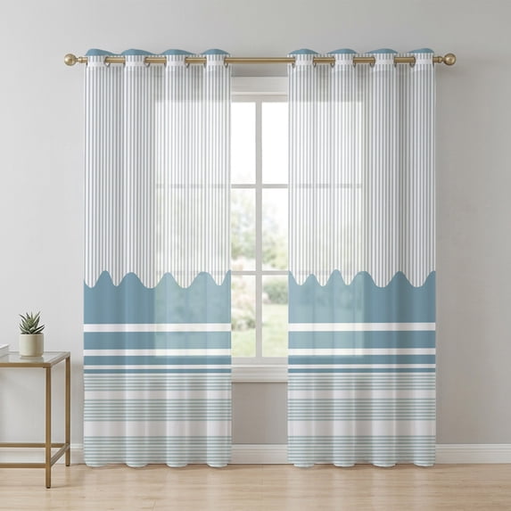 Abstract Stripes Sheer Curtains 96 Inch Long 2 Panels, Abstract Blue ...