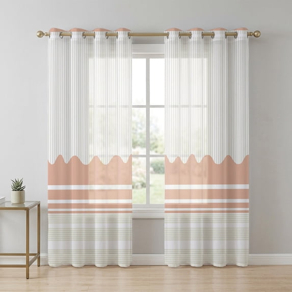 Abstract Stripes Sheer Curtains 96 Inch Long 2 Panels, Abstract Orange ...