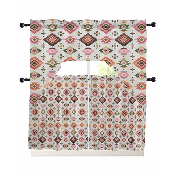 Abstract Stripes Swag Valance for Window, 3 Piece Colorful Aztec Ethnic ...
