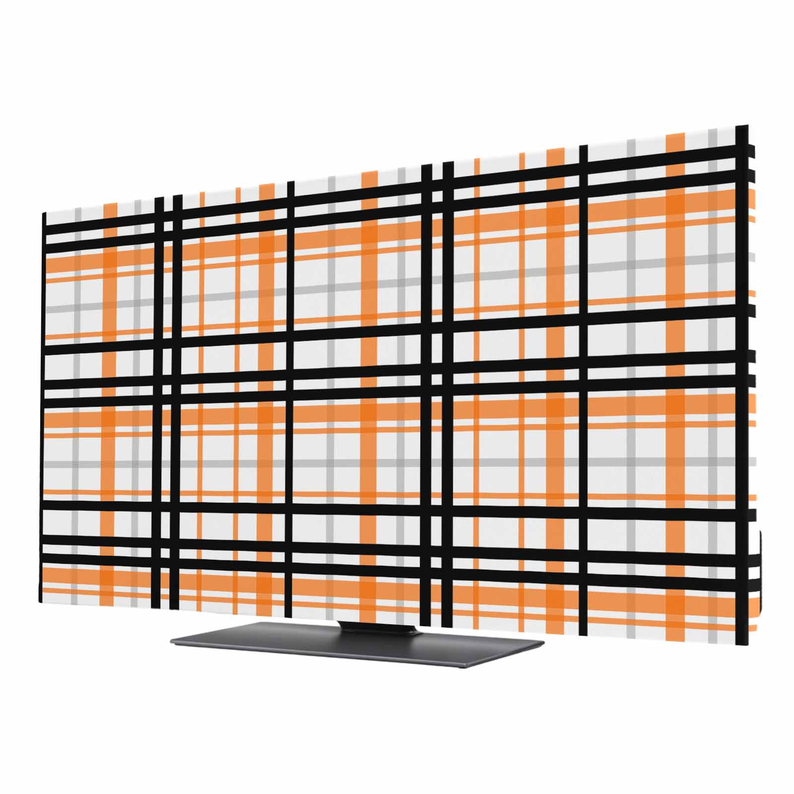 Abstract Stripes TV Dust Cover 43 Inch, Orange Black Grey Plaid ...