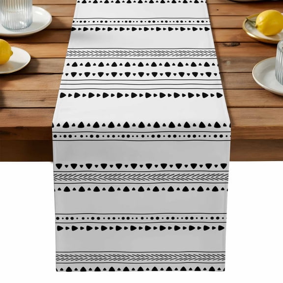 Abstract Stripes Table Runner, African Tribal Boho White Geometric Stripes Washable Kitchen Table Runners Dress Scarves for Dining Table Decorations Party, 13x36in