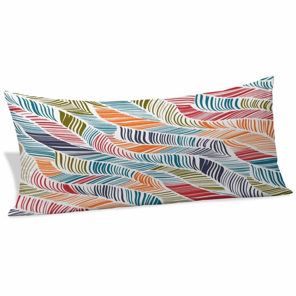Abstract Stripes Throw Pillow Covers Red Orange Blue Gradient Wavy Lines Leaf Decorative Lumbar Pillow Cover Rectangle Cushion Case for Sofa Couch Bed Living Room Bedroom 20 X 54 Inches