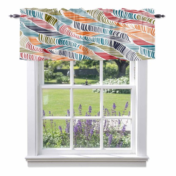 Abstract Stripes Valance Curtain Red Orange Blue Gradient Wavy Lines Leaf Window Valances Rod Pocket Short Curtains Window Treatments for Kitchen Bedroom Bathroom Laundry 60" x 18"