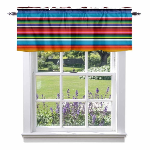 Abstract Stripes Valances for Windows, Colorful Classic Mexican Stripes Valance Window Treatment Rod Pocket Short Curtains Valances for Kitchen Bathroom 54"W x 18"L