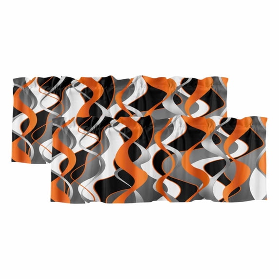 Abstract Stripes Valances for Windows, Retro Modern Orange Black Gray Lines Light Filtering Kitchen Curtains, Rod Pocket Window Valance Curtains for Living Room Bedroom, 42" W x 18" L, 2 Panels