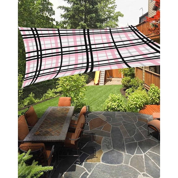 Abstract Stripes Waterproof Sun Shade Sail Pink Black Grey Plaid Outdoor Patio Sun Shades Canopy UV Block Waterproof Sunshade for Garden Backyard Deck Pergola 14x18 Ft