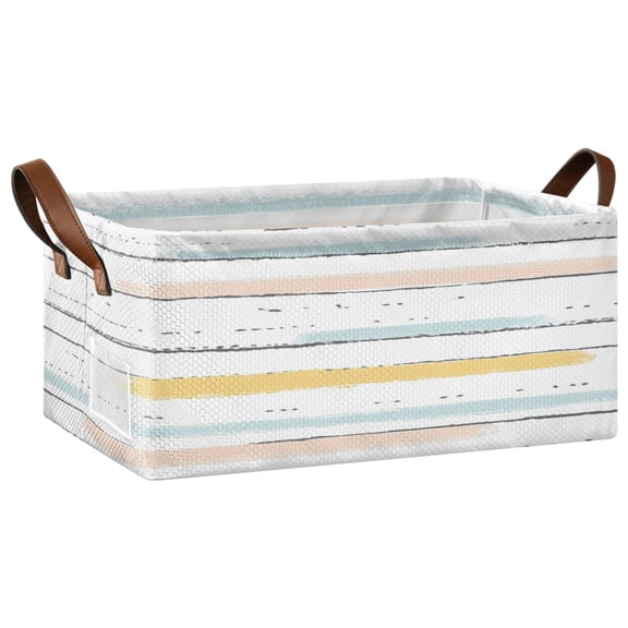 Abstract Stripes and Dots Open Home Storage Bins Foldable Metal Frame Shelf Baskets 16.9x11.4x7.7in Water-Resistant