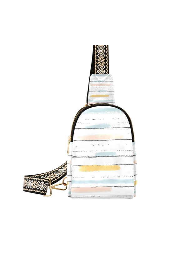 Abstract Stripes and Dots Women's PU Leather Crossbody Bag, Dual Zipper Pockets, Adjustable Strap, Water Resistant