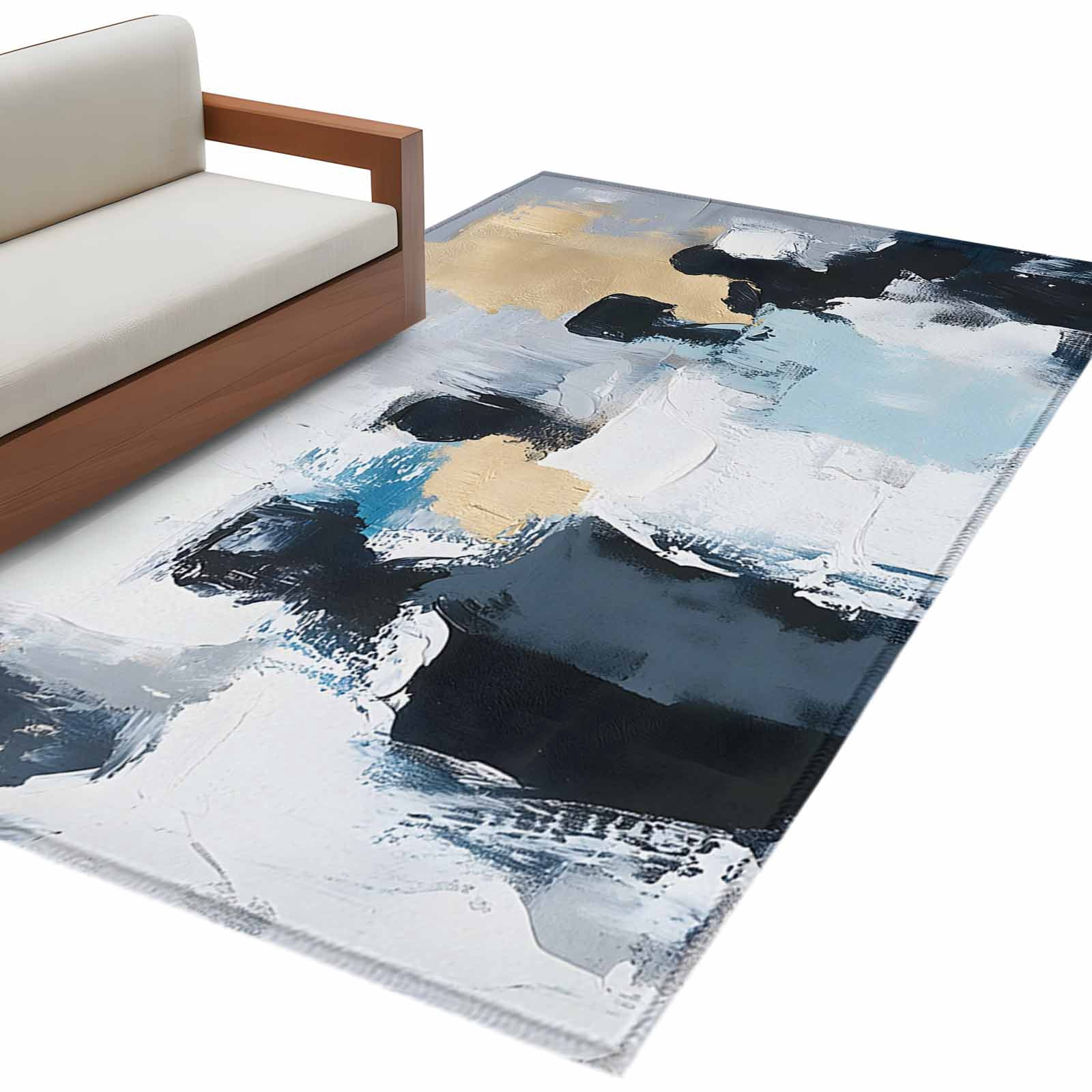 Abstract Style Area Rug 2.7x5ft Black Grey Blue Oil Painting Color ...