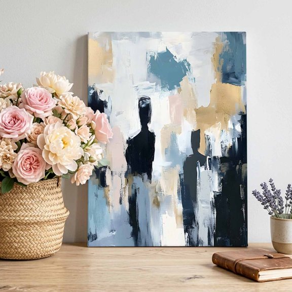 Abstract Style Canvas Wall Art for Living Room, Black Grey Blue Silhouette Oil Painting Color Block Poster Print Painting for Bedroom Office Home Decoration Wall Pictures Prepare To Hang 16"x24"