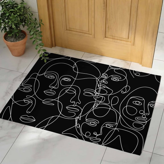Abstract Style Door Mat, Non Slip Bathroom Rugs, Black Face Line Modern Character Art Absorbent Floor Mats, Washable Runner Rug Indoor Doormat for Front Door Entrance, Patio, Garage 16"x24"
