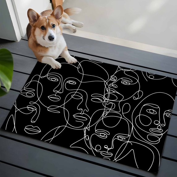 Abstract Style Front Door Rugs 2x3 ft Black Modern Simple Character ...