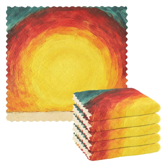 Abstract Style Huge Sunset Kitchen Cloth Dish Towels for Drying Washing Absorbent Dish Rags 6 Pack