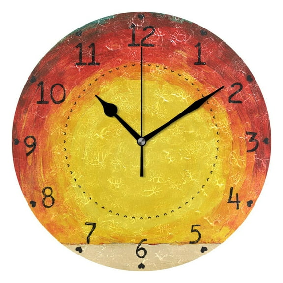 Abstract Style Huge Sunset Round Wall Clock Silent Battery Operated Home Decor for Living Room Bedroom