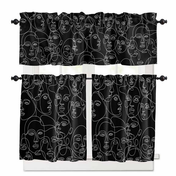 Abstract Style Kitchen Curtains Valances and Tiers Set of 3, 36 Inch Length Tier Curtains and Valance Rod Pocket Valance Curtains Set for Kitchen Bathroom Small Windows