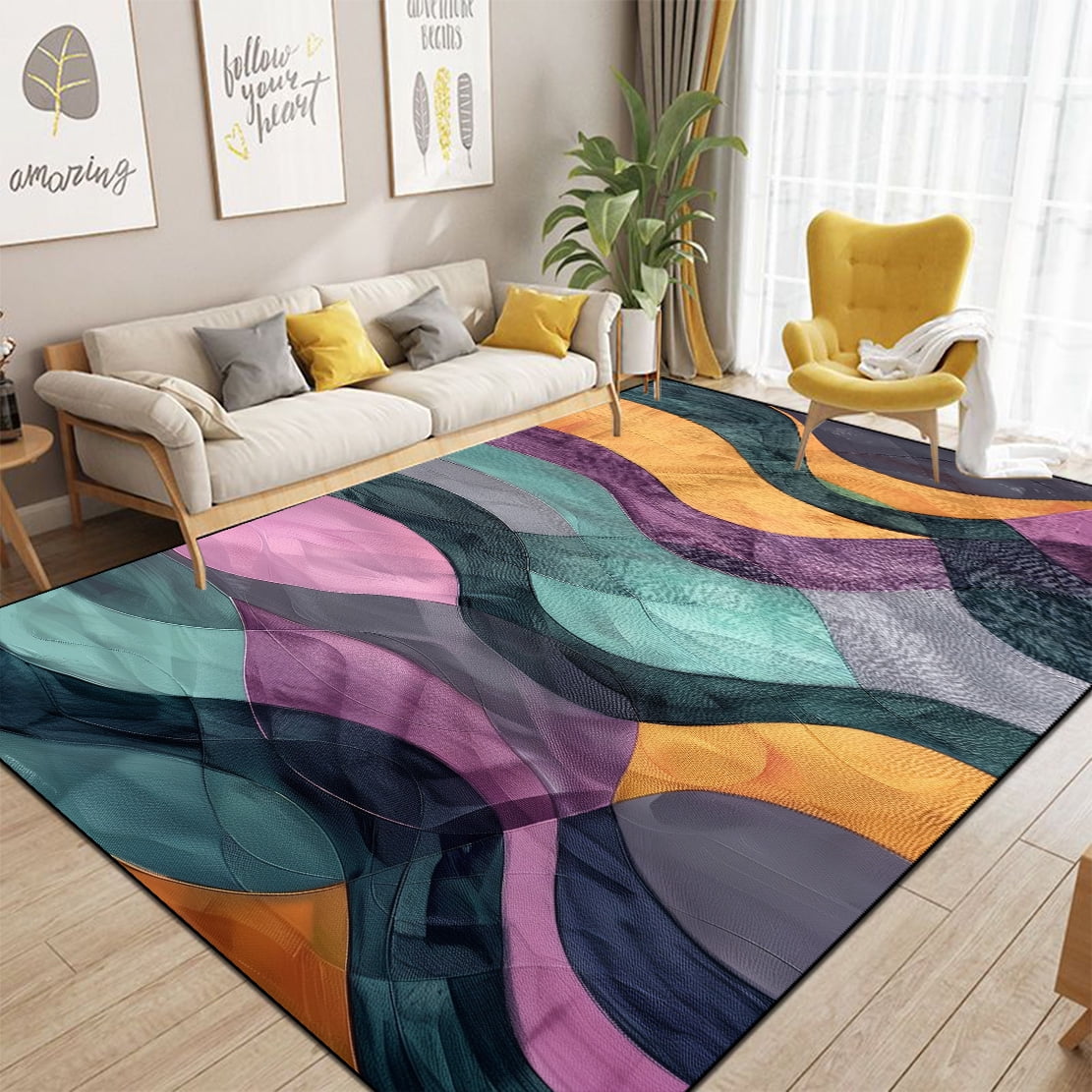 Ins Nordic Carpet Living Room Large Area Floor Mat Room Bedroom Bedside Full Floor Entry Floor Mat Household Washable