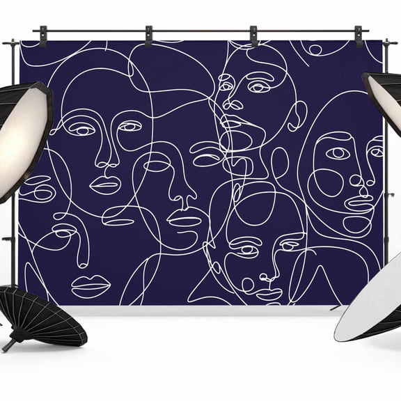 Abstract Style Photography Backdrop 10x8FT, Blue Modern Simple Character Line Photo Backdrops, Background for Photography Studio Photo Studio Background, Back Drop for Photoshoot