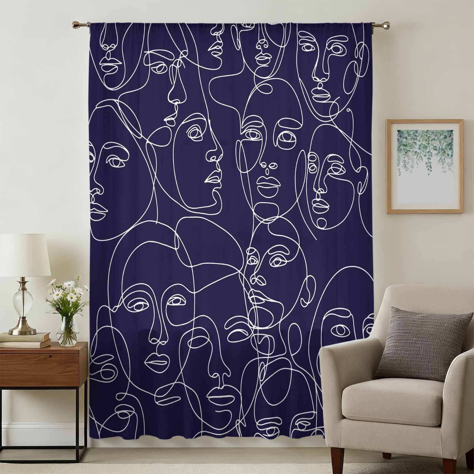 Abstract Style Sheer Curtains 72 Inches Long, Face Line Modern ...