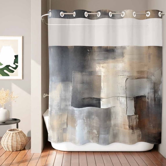 Abstract Style Shower Curtain, Vintage Brown Gray Beige Minimalist Art ...