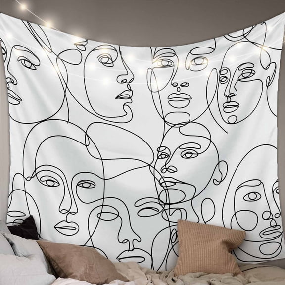 Abstract Style Small Tapestry for Bedroom Wall Hanging Tapestry, Face Line Modern Character Art White Ceiling Backdrop Tapestries Poster Blanket Wall Decor for Teens Room Living Room Dorm 23" x 28"