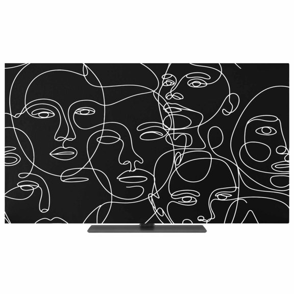 Abstract Style TV Dust Cover,Stretchable TV Screen Desktop Computer Protector Cover,Black Face Line Modern Character Art Television Dustproof Slipcover for 19–24 Inch Flat or Curved TVs