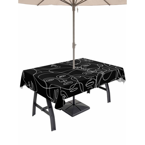 Abstract Style Table Cloth Rectangle Outdoor Tablecloth, Black Face ...