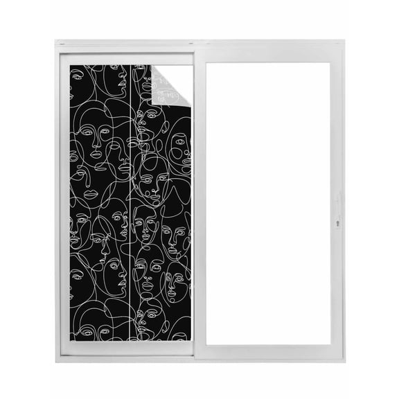 Abstract Style Window Privacy Film, Black Face Line Modern Character Art Static Cling UV Sun Blocking Tint Film Heat Control Windows Films for Bedroom Bathroom, Window Stickers 17.7"x39.3"