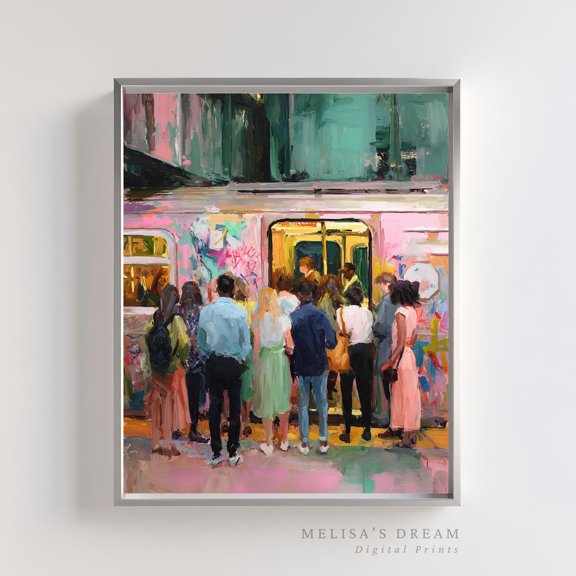 Abstract Subway Station Art Impressionist City Crowd Decoration, Unframed Paper Poster 8x10in