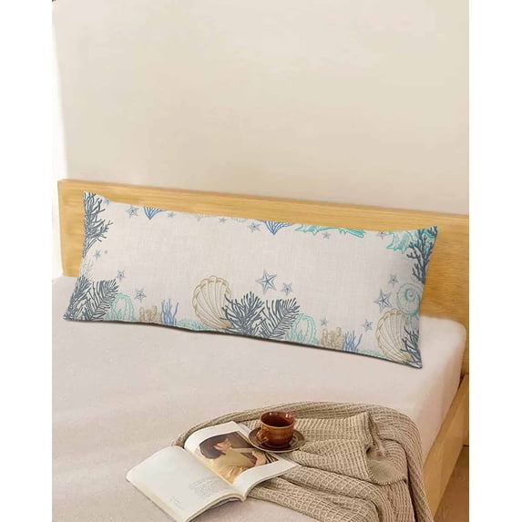 Abstract Summer Coral Throw Pillow Cover,Ocean Coastal Shell Starfish Seaweed Rectangle Decorative Pillow Case Protector Soft Cushion Cover Lumbar Pillowcase for Couch Sofa Bedroom Decor 20x54 Inch