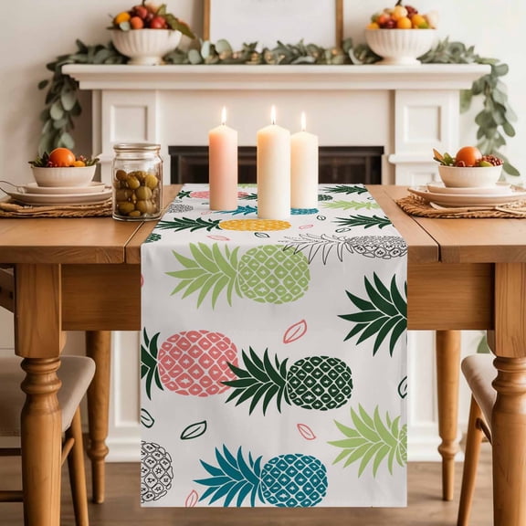 Abstract Summer Pineapple Table Runner 90 Inches Long,Kitchen Dining Tablerunners Pink Blue Farm Fruit Linen Table Runners Dresser Scarves for Home Dinner Wedding Holiday Party Decor