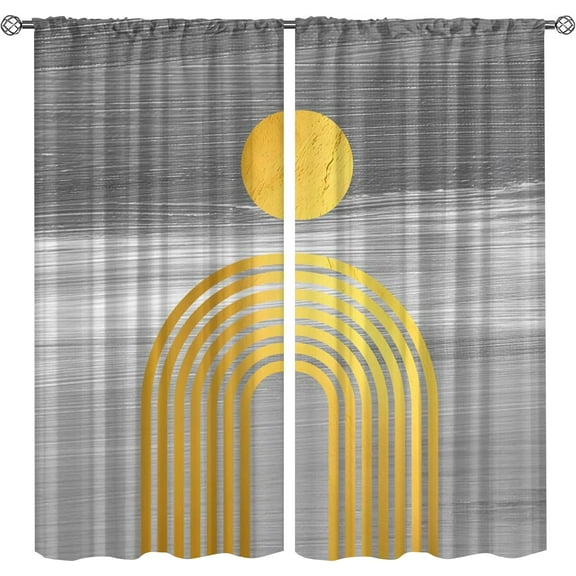 Abstract Sun Arch Line Soundproof Bedroom Curtains, Mid Century Boho Geometric Blackout Window Drapes, Thermal Insulated Filter Light Extra Long Window Shades Cold and Warm Insulation-W42xL63in