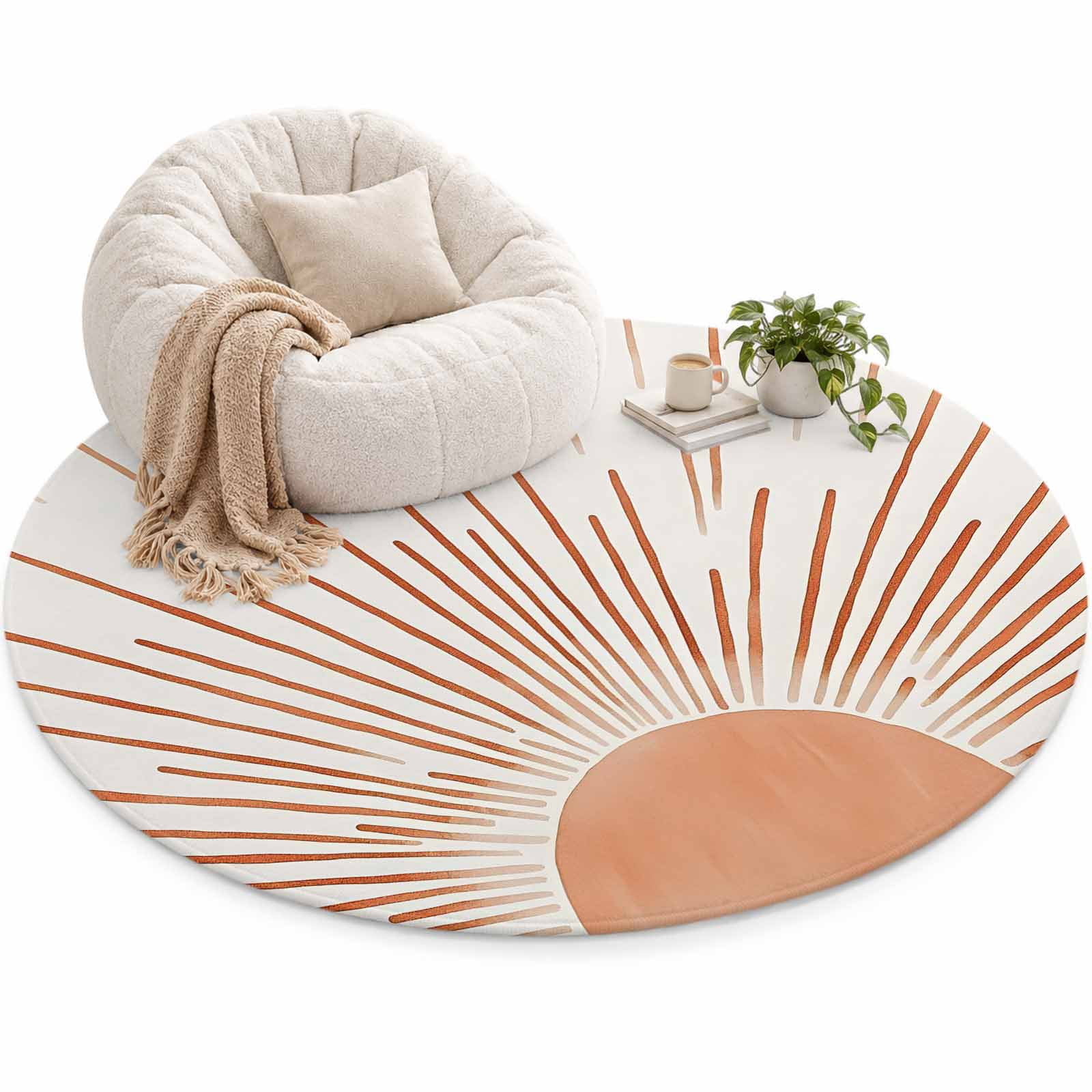 Abstract Sun Area Rug 4', Sunshine Lines Soft Mat Non-Slip Silicone ...
