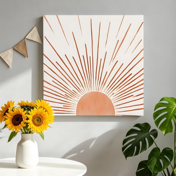 Abstract Sun Canvas Wall Art, Sunshine Lines Framed Canvas Wall Decor Picture Print Artwork Decorations for Living Room Office Ready to Hang 8" x 8"