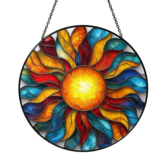 Abstract Sun Faux Stained Glass Window Decor2101